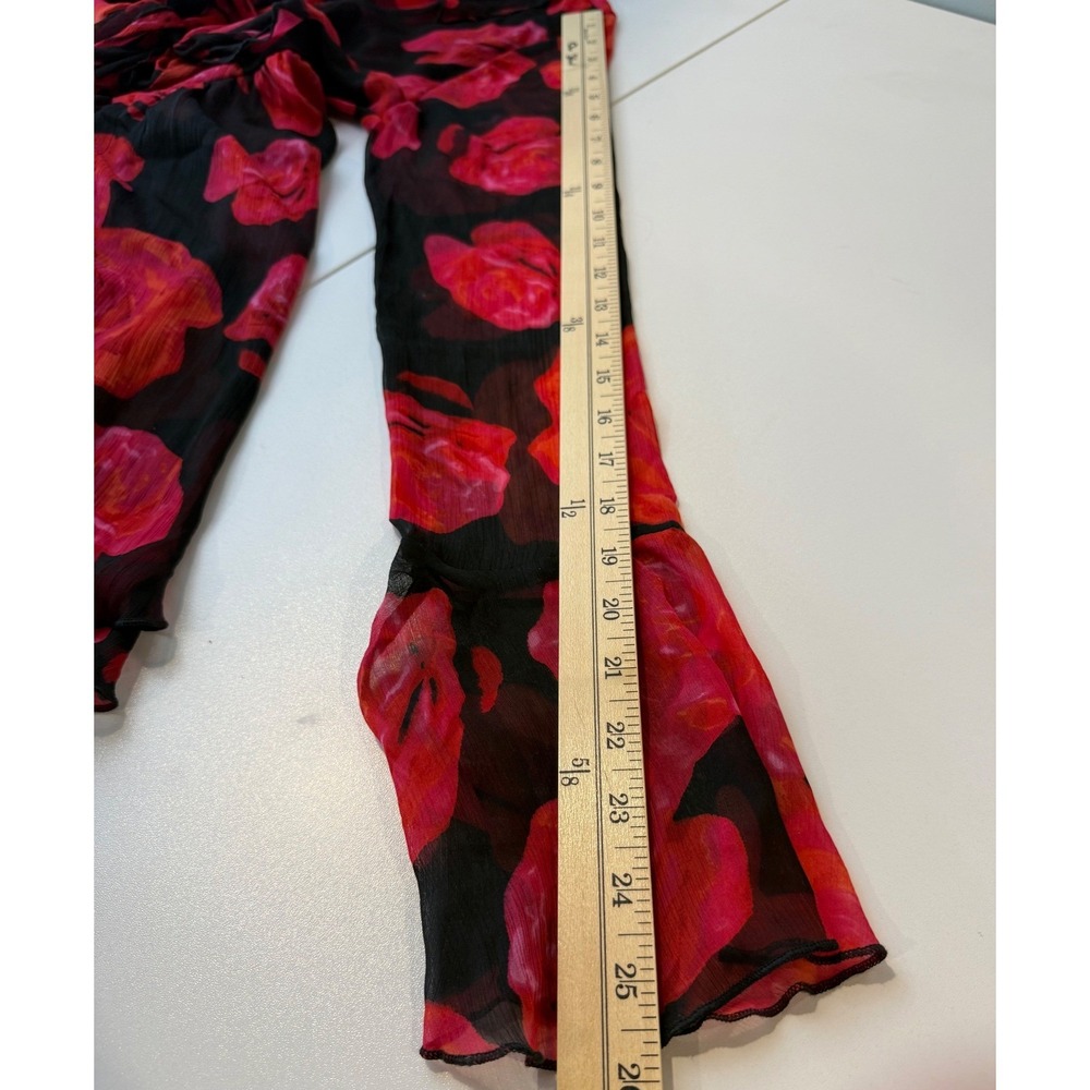 Urban Outfitters Kiki Tie Front Mini Dress Womens M Black Red Floral FLAW - Picture 7 of 10